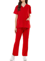 MCS0515 Scrub Sets Women and Man Medical Nursing Uniform 4-Way Stretch 8-Pocket Red