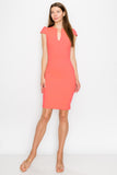 D3390 Cap Sleeve Midi Dress V-Neck Bodycon Zipper Back Pockets