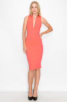 D3417 Sleeveless Cross Back Midi Dress V-Neck Bodycon