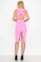 D3417 Sleeveless Cross Back Midi Dress V-Neck Bodycon