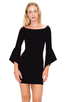 D3518 Bell Sleeve Off Shoulder Mini Dress Bodycon Zipper Back