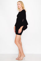 D3518 Bell Sleeve Off Shoulder Mini Dress Bodycon Zipper Back
