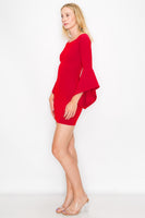 D3518 Bell Sleeve Off Shoulder Mini Dress Bodycon Zipper Back