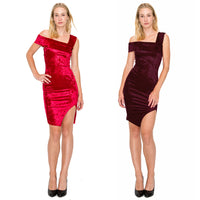 D3858 One Shoulder Mini Dress Bodycon Ruffle Velvet Material