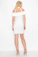 LD2222 Off Shoulder Halter Dress Mini Bodycon Bust Neck Button