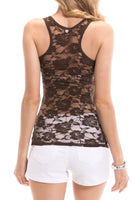 Lace Racerback Ribbed Solid Tank Top Sleeveless Shirts