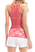 Lace Racerback Ribbed Solid Tank Top Sleeveless Shirts