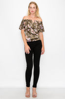T5446 Off Shoulder Ruffle Bust Sleeveless Top Blouse