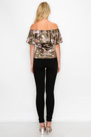 T5446 Off Shoulder Ruffle Bust Sleeveless Top Blouse