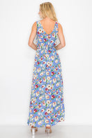 LP2254 Floral Shorts Romper with Maxi Skirt Overlay Front Slit Sleeveless