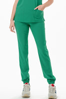 AJ1002 Medical Scrub Set 4 Way Stretch 6 Pockets V-Neck Top Joggers Pants Uniform Kelly Green