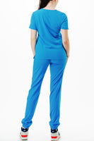 AJ1002 Medical Scrub Set 4 Way Stretch 6 Pockets V-Neck Top Joggers Pants Uniform Turquoise