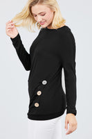 MT10979 Long Dolman Sleeve Top Round Neck Button Loose Fit