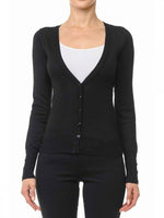 Deep V-Neck Fine Guage Cardigan Sweater With Sleeve Button 65609