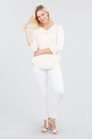 3/4 Sleeve V-Neck Rayon Spandex Flowy Top Button Detail Loose Fit MT10978