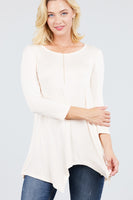 3/4 Sleeve Round Neck Rayon Spandex Flowy Top Loose Fit MT10973