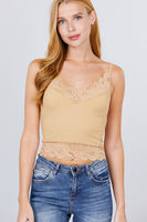 V-neck Lace Detail Ribbed Seamless CAMI TOP S-L T11392
