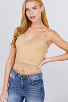 V-neck Lace Detail Ribbed Seamless CAMI TOP S-L T11392