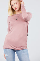 MT10979 Long Dolman Sleeve Top Round Neck Button Loose Fit