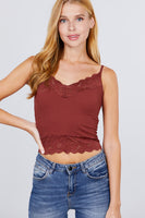V-neck Lace Detail Ribbed Seamless CAMI TOP S-L T11392