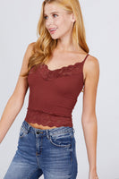 V-neck Lace Detail Ribbed Seamless CAMI TOP S-L T11392