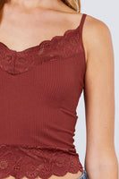 V-neck Lace Detail Ribbed Seamless CAMI TOP S-L T11392