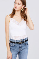 V-neck Lace Detail Ribbed Seamless CAMI TOP S-L T11392