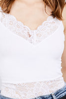 V-neck Lace Detail Ribbed Seamless CAMI TOP S-L T11392
